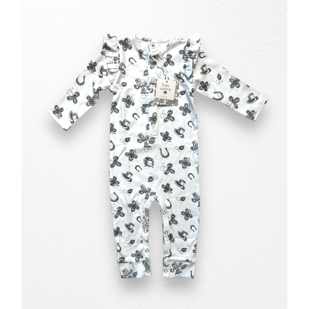 ☘️NWT☘️Organic Lucky Irish Ruffle Shoulder Romper, 12-18 Months